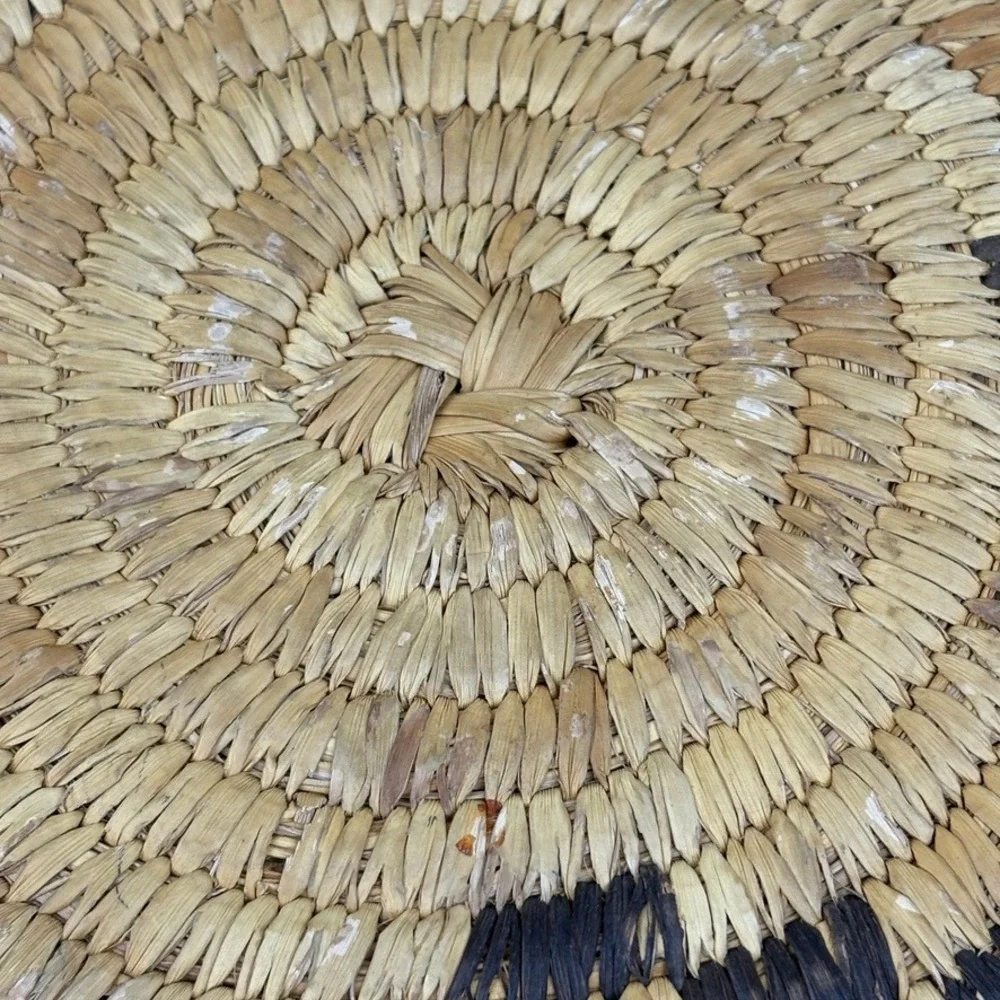 SW Papago Coiled‎ Yucca Basket Tray 1960s Native American Geometric 14 in